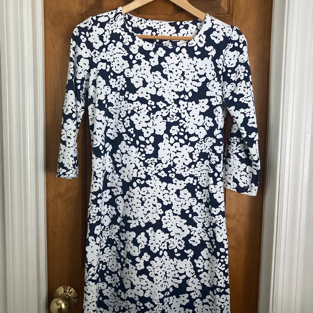 MAHI GOLD Navy and White Floral Long Sleeve Dress